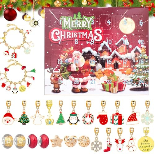 Weihnachts-Advents-Armband, Schmuck-Countdown-Kalender, Urlaubs-Charm-Perlen-Set für Sammler, Familientreffen, Strumpffüller, Partygeschenke, Schulaktivitäten, Geschenk für besondere Anlässe zum