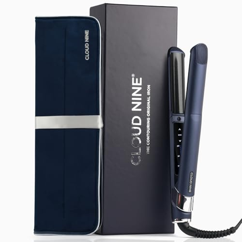 Cloud Nine Contouring Original Iron 2-in-1 Hair Straightener & Curler, Navy | Curved ceramic plates, Revive Mode, 11 heat settings, 100-200°C, curls and waves, frizz control, style case, brush and comb