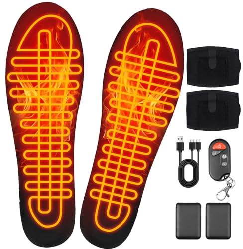 Beheizbare Einlegesohlen mit Externem Akku und Fernbedienung, USB-Fußwärmer, 4 Heizstufen Wärmesohlen Thermosohlen für Damen und Herren, Waschbar, Zuschneidbar Größe (42-47)