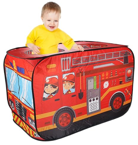 Aetherize Kids Pop-Up Tent 44.1x27.6x29.5 Foldable Car Tent Breathable Play with Rolling Door & Skylight Non Shrink Fade Resistant Kids for Pretend Play, Fire Fighting Truck