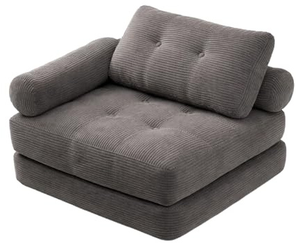 ARATERVIO Klappsofa Schlafsofa, 4-in-1 faltbares Sitzsack-Sofa mit verstellbaren Armlehnen, Boneless Couch als Gästebett, Gaming-Sessel & Lounge-Sofa für kleine Räume, Wohnheim (Grau)