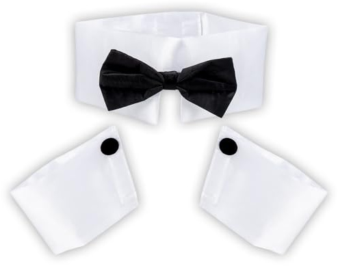 Boland 81030 - Stripperset, 3-teilig, schwarz-weiß, Unisex, Manschetten, Kragen mit Fliege, Kostüm, Karneval, Mottoparty, Junggesellenabschied