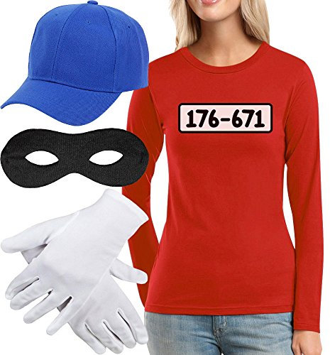 Shirtgeil Panzerknacker Kostüm LANGARM-SHIRT + MÜTZE + MASKE + HANDSCHUHE Frauen Langarm-T-Shirt Large Rot