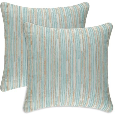 Yeiotsy Pack of 2, Cozy Modern Striped Cushion Covers Decorative Pillow Cases 18 x 18 Inches Cushion Shells for Sofa Bed Car (Light Blue, 18 X 18 Inches)