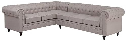 Beliani Großes Ecksofa im englischen Stil rechtsseitig Polsterbezug beige Chesterfield