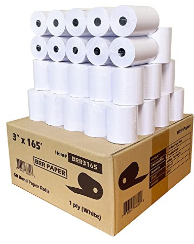 (50 Rolls) 3 x 165' 1-Ply Bond Receipt Paper POS Cash Register Paper | TMU200 SRP275 Star sp 700 Kitchen Printer Paper Rolls from Nayelish