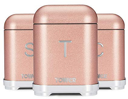 Tower T826015R Kitchen Storage Canisters, Glitz Range, Blush Pink, Set of 3
