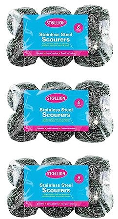 St@llion 18x Stainless Steel Commercial Quality Wire Metal Scourers Ideal for Cleaning Kitchen, Barbecues, dissolves Stubborn soiling, Paint Removal and Heavy Duty Cleaning Applications
