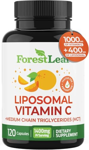 ForestLeaf Liposomal Vitamin C 1400mg Capsules | High Dose Vitamin C Liposomal Supplement w Coconut Oil Fatty Acids | Fast Absorption | Immune Support, Antioxidant, Collagen Production | 120 Vegan Cap