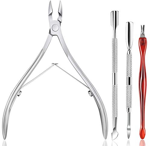 Acehome Cuticle Trimmer with Cuticle Pusher - 4 Pcs Cuticle Cutter Nipper Clipper Dead Skin Remover Scissor Plier Durable Manicure Pedicure Tools Nail Tools Set for Fingernails and Toenails
