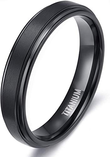 Zakk Bague de fiançailles en titane pour homme et femme Noir Alliance Bague Mariage de fiançailles Promesse 4mm 6mm 8mm (4mm,68 (21.6))