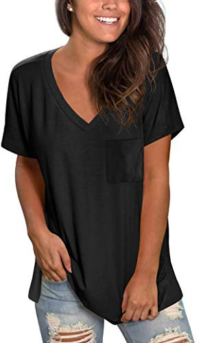MOLERANI Womens V Neck Tshirts Plain Casual Tops Short Sleeve Loose Tees Black XL