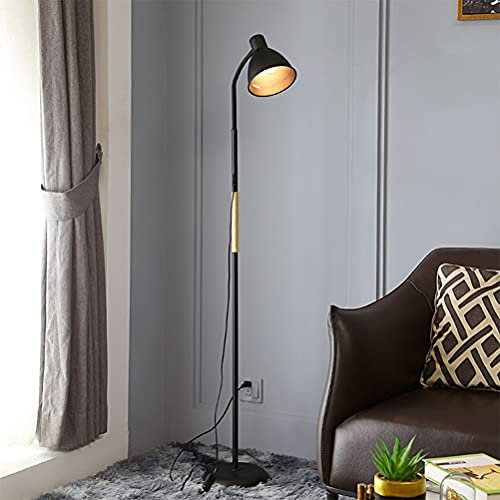 Retro Stehlampe E27 Vintage Industrial Design Stehleuchte aus Metall und Holz Leseleuchtung Rustikale StandLicht Minimalismus Leselampe, für Wohnzimmer Sofa Schlafzimmer Büro Studie Erleuchtung