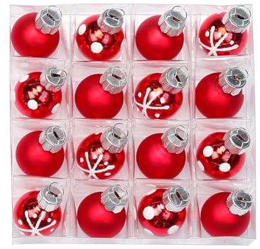 Weihnachtskugeln Inge Glas 16 Stück aus Glas in ROT 8 Stück rot glänzend & 8 Stück in rot matt mit goldenem Dekor in Gold für Weihnachten (rot Dekor Weiß)