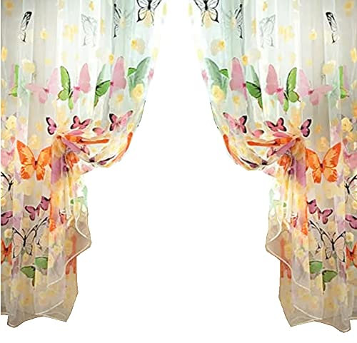 100 x 200 CM Butterfly Pattern Shadow Curtain Grommet Window Curtain Embroidery Net Curtain for Living Room Bedroom Coffee Shop