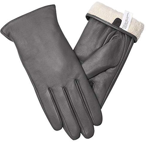 vislivin Cuero Guantes para Mujer Pantalla Táctil Guante Cálidos de Invierno Dedo Completo Mujers Conducir Guantes Regalo Gray M