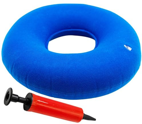 Donut Hämorrhoiden Sitzkissen Aufblasbares Orthopädisch Ringkissen Dekubitus-Kissen Rund Weich Sitzring mit Pumpe für Bettwunden Hämorrhoiden Steibbeinschmerzen Rollstühle Schwangere Grau 35cm