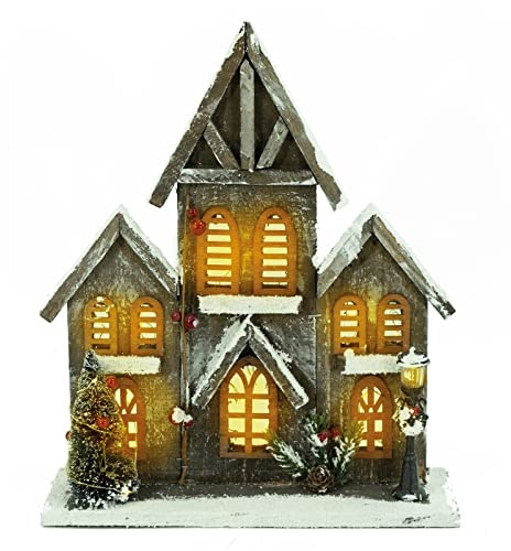 HTI living Kirche aus Holz mit LED Beleuchtung