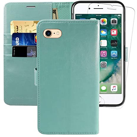 MONASAY iPhone SE 2022/2020 5G Case,iPhone 8 Wallet Case, iPhone 7 Case,4.7-inch, [Glass Screen Protector] Flip Folio Leather Cell Phone Cover with Credit Card Holder for Apple 7/8/SE2/SE3,Mint