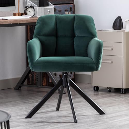 chairus Schreibtischstuhl Samt Bürostuhl 360° Drehbar Schreibtischstuhl Sessel für Arbeitszimmer Drehstuhl ohne Rollen (Grün(Metallbeine))