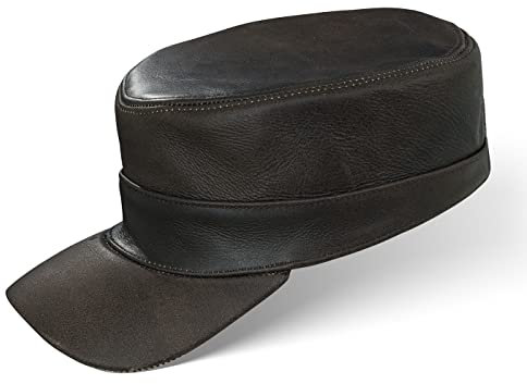 BLACK FOREST FOX Herren Damen Leder Cuba Army Cap Hut Schirmmütze in Brown-Anilin