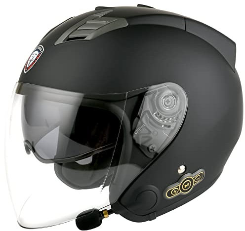 Bluetooth Jethelm Motorradhelm ECE Zertifizierung Integrierter Bluetooth-Helm Jet Scooter Helm Rollerhelm Jet-Helm Herren Damen mit Doppelvisier F,L
