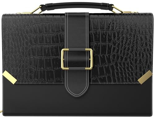 Bibelhüllen für Damen, große Größe, Bibeltasche, passend für Bücher bis zu 25.7x18x4.8 cm, Stiftfächer, Reißverschlusstasche, Schultergurt, Kroko-Schwarz, PU-Leder, christliches Geschenk für Mädchen