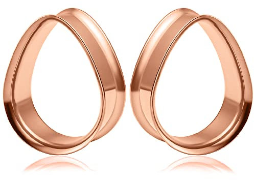 Vankula Ohr Tunnel 1 Paar Double Flared Flesh Plugs Tropfenform Edelstahl für männer damen Ohrpiercing Schmuck 14mm(9/16) Roségold