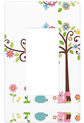 Bonito interruptor de luz decorativo de búho, árbol, flores y ardillas, placa de pared para interruptor de luz, atenuador, receptáculo