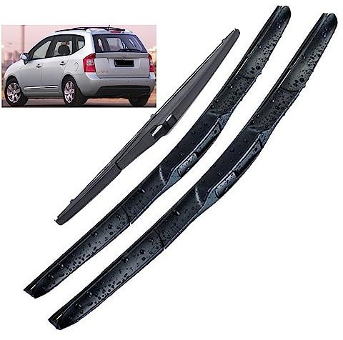 Juego de 3 escobillas de limpiaparabrisas delanteras y traseras compatible con Kia Carens UN 2006-2011, parabrisas, ventana, lluvia, cepillos de 26+16+14