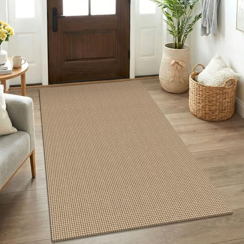 KOZYFLY Boho Rugs for Entryway 3x5 ft Washable Area Rug Non Slip Rubber Backed Entry Rug Woven Indoor Door Mat Cotton Kitchen Rugs Floor Carpet for Entryway, Foyer, Backdoor, Tan/Orange/Brown