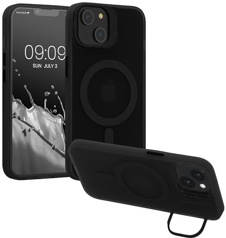 kwmobile Hybrid Case Compatible with Apple iPhone 14 Case - With Bumper and Stand - Phone Cover - Black/Transparent