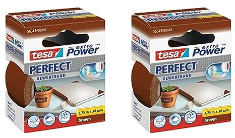 tesa extra Power Perfect Gewebeband - Gewebeverstärktes Ductape zum Basteln, Reparieren, Befestigen, Verstärken und Beschriften - Braun - 2,75 m x 38 mm (Packung mit 2)