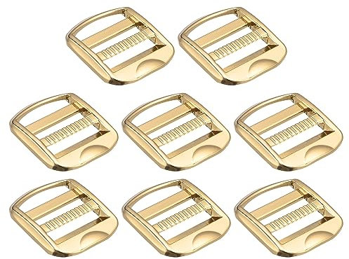Uxcell Metal Ladder Buckle Slider Tri-Glider Metal Adjustable Buckles, 8pcs 25mm(1) Inner Width for Webbing Backpack Strap, Gold Tone