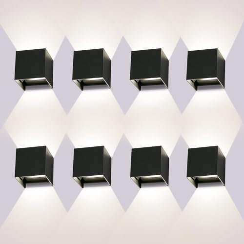 ledmo 8 Pack LED Wandleuchten Innen/Außen 12W Wandlampe Innen Auf und ab Einstellbarer Lichtstrahl Weiß 4000K LED Außenwandleuchte IP65 Wasserdichte