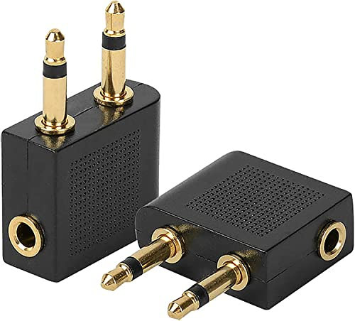 Hypercube (2 pack Airplane Airline Flight Adapters for Headphones, AUX (2 Pack, Golden Plated)
