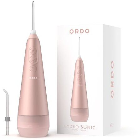 Ordo Hydropulseur dentaire sans fil IPX7 étanche, 3 réglages de pression, fil dentaire électrique portable, rechargeable, recommandé par les professionnels dentaires – Or rose