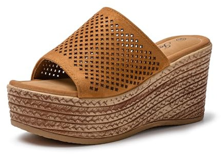 JOMIX Sandalen Damen Pantoletten mit Fußbett Sommer Badelatschen Strandsandalen Erwachsene Schlappen (Braun, 38 EU, SD9097)