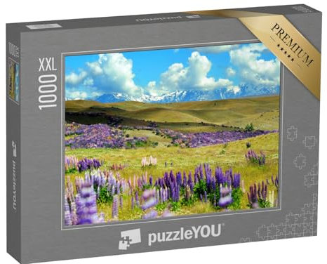 Puzzle 1000 Teile XXL „Landschaft mit Lupinenfeld in Tekapo, Neuseeland“