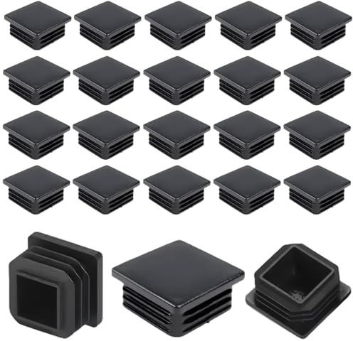 Square Plastic Plugs 20PCS 15mm x 15mm Black Tube Inner End Caps,End Cover Caps for Furniture Tables Desks Chairs Bed