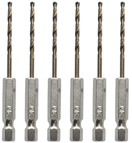 VZU 6Pcs 1/4 Hex Shank Drill Bits 2.5mm High Speed Steel Twist Drill Bit, Metal Drill Bits for Hard Steel for Wood Stainless Steel Metal Plastic Plastic