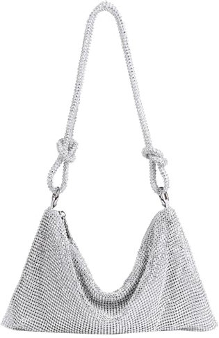 YUEZHAN Rucksäcke Daypacks Abend Clutch Tasche Für Damen Strass Steine Leuchtende Tasche Geldbörse Dinner Party Schulter Tasche Handtasche Silber