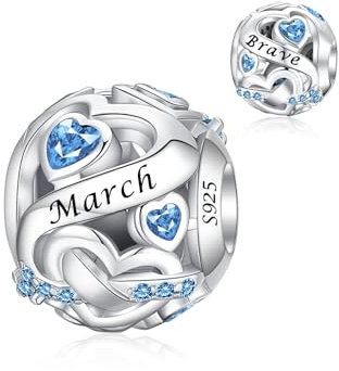 Alstiva März Geburtsstein Charm 925 Sterling Silber 5A Zirkonia Charm Anhänger für Armband Bead Pendant für Europäische Armbänder Halsketten Schmuck Geschenk für Damen Frauen