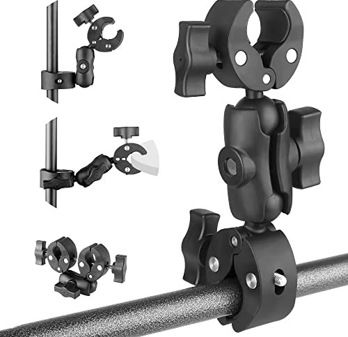JEBUTU Double Super Clamp, 6cm Super Clamp Mount Bracket with Double Ball Head 360° Rotate, Action Camera Mount, Versatile Super Clamp for Light Stand Umbrella Tripod Reflector Bike Handlebar