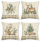 Bonhause 4er Set Kissenbezüge Weihnachten Winter 45 x 45 cm Tiere Bär Rentier Kiefern Plaid Khaki Dekorative Kissenhülle Zierkissenbezüge für Sofa Schlafzimmer Zuhause Weihnachten Dekoration