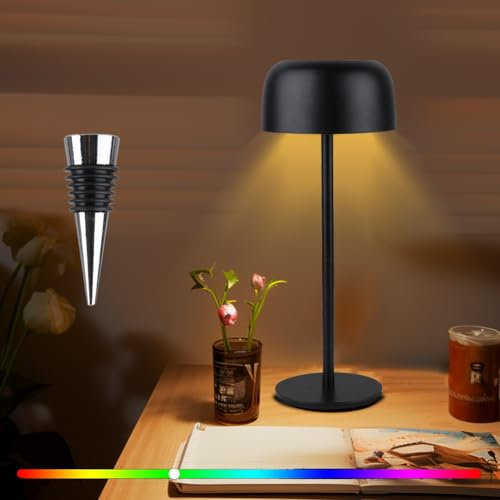 FOGARI 3in1 LED Tischlampe Flaschenleuchte max. 30.5cm hoch,Mini Tischlampe Kleine Dimmbar Warmweißes und 64 Farben Aufladbar Akku Outdoor für Schlafzimmer Balkon Patio Terrasse(Schwarz)