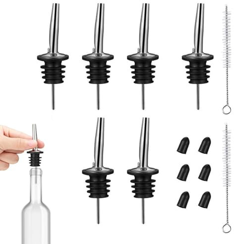 6Pcs Stainless Steel Liquor Pour Spouts Tapered Spout Speed pourers Oil Pourer, Pour Spouts Bottle Pourers for Spirits Alcohol Beer Drink Water Olive Oil Bottle, Bar Supplies