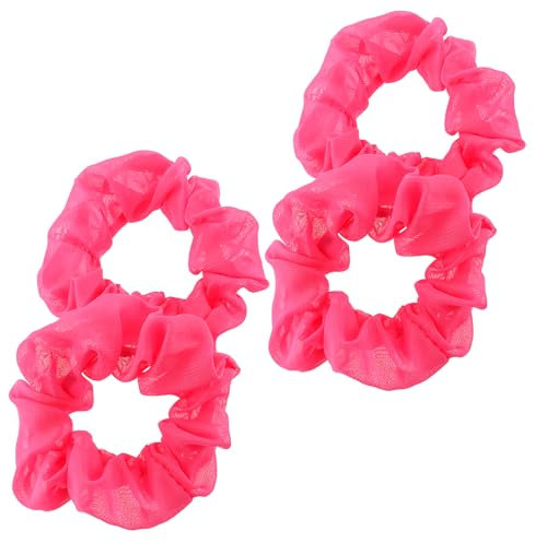 Giantree 4 Stück Neon Haargummi Scrunchies, Elastische Bobbles Große Damen Haargummis Pferdeschwanzhalter Frauen Haarschmuck für Mädchen Damen(Neon Pink)