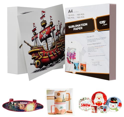 SCULPFUN Carta a sublimazione A4, 210 x 297 mm, 120 fogli, 125 g/m², per cotone, t-shirt, tazze, vetro, sublimazione, compatibile con tutte le stampanti a sublimazione
