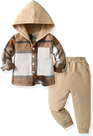 UUAISSO Kleinkind Baby Kleidung Jungen Tops Plaid Hoodie Sweatshirt Hosen Herbst Winter Outfits Cremeweiß 18-24 Monate
